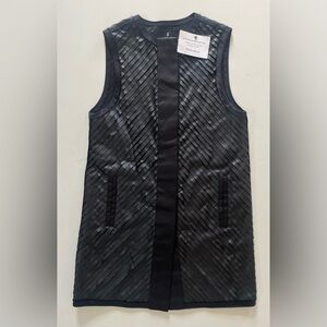 J. Mendel Black Textured Sleeveless Vest with Diagonal Paneling Leather Dress